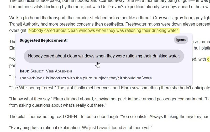 AutoCrit Grammar Checker screenshot - subject verb agreement