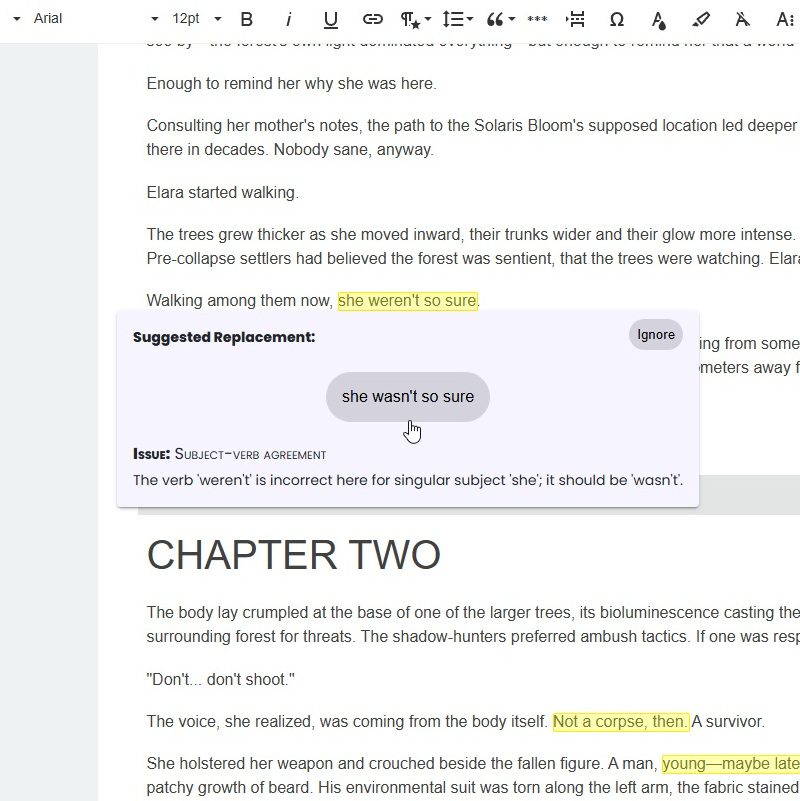 AutoCrit Grammar Checker screenshot - verb agreement